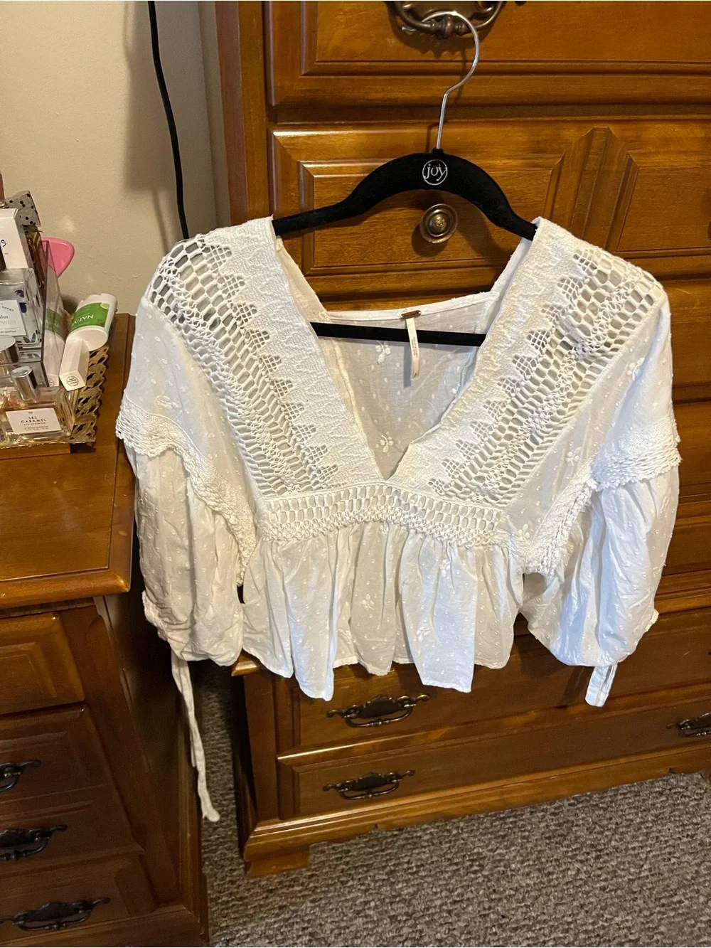 Free People White Lace-Trim V-Neck Women’s Top